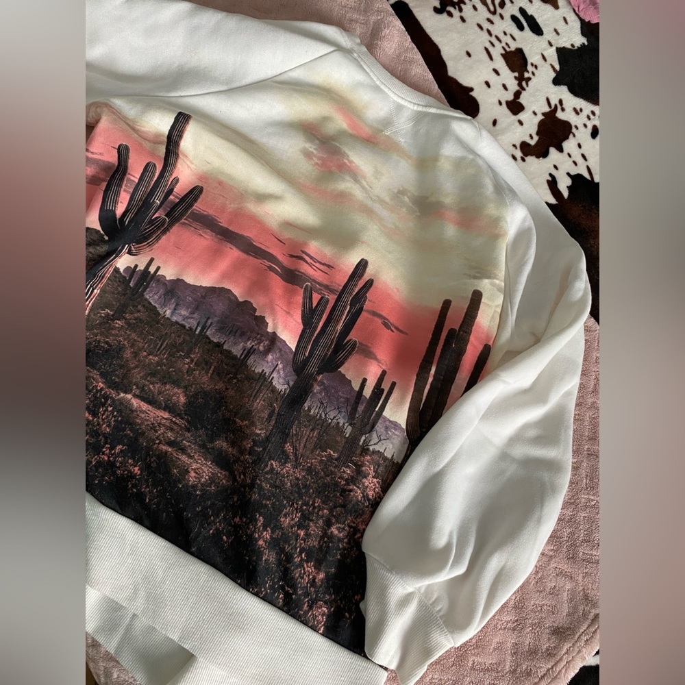 White cactus crew neck western wear plus size